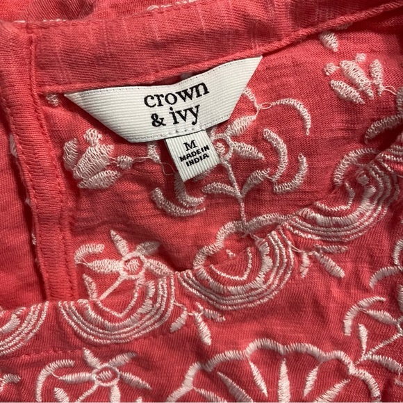 Crown & Ivy Coral White Embroidered Cotton Tank Top - Picture 4 of 5